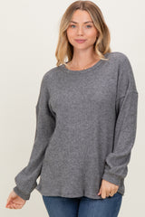 Charcoal Puff Sleeve Solid Maternity Sweater Top