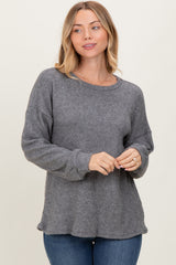 Charcoal Puff Sleeve Solid Sweater Top