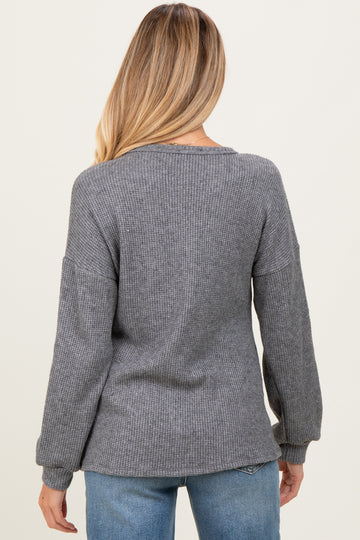 Charcoal Puff Sleeve Solid Maternity Sweater Top