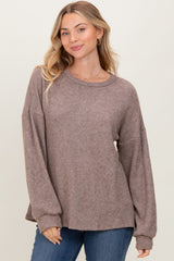 Mocha Puff Sleeve Solid Sweater Top