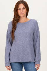 Denim Blue Puff Sleeve Solid Sweater Top