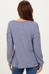 Denim Blue Puff Sleeve Solid Sweater Top