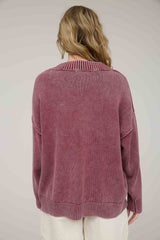 Burgundy Vintage Wash Oversized V-Neck Sweater