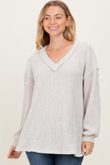 Beige Long Puff Sleeve Solid Oversized Maternity Top