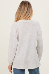 Beige Long Puff Sleeve Solid Oversized Maternity Top
