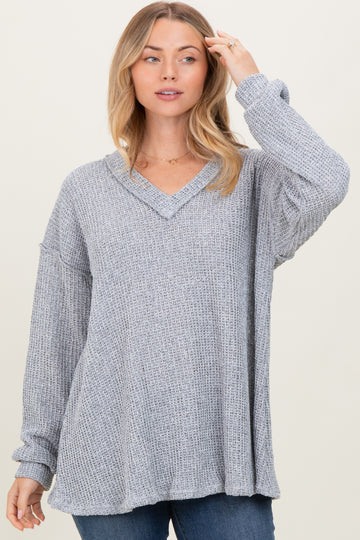 Heather Gray Long Puff Sleeve Solid Oversized Top
