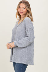 Heather Gray Long Puff Sleeve Solid Oversized Top