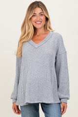 Heather Gray Long Puff Sleeve Solid Oversized Maternity Top