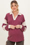 Burgundy Long Sleeve Collar Solid Contrast Maternity Top