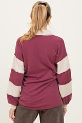 Burgundy Long Sleeve Collar Solid Contrast Maternity Top