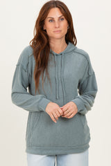 Olive Long Sleeve Brushed Urban Rib Hoodie Top