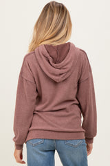 Brown Long Sleeve Brushed Urban Rib Maternity Hoodie Top