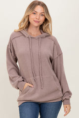 Mocha Long Sleeve Brushed Urban Rib Maternity Hoodie Top