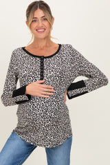 Cream Animal Print Maternity Henley Top