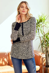 Cream Animal Print Henley Top