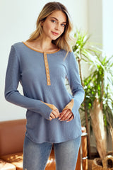 Blue Colorblock Snap Button Maternity Henley