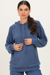 Navy Long Sleeve Brushed Urban Rib Maternity Hoodie Top