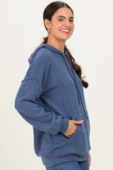 Navy Long Sleeve Brushed Urban Rib Hoodie Top