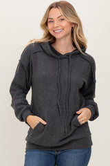 Charcoal Long Sleeve Brushed Urban Rib Maternity Hoodie Top