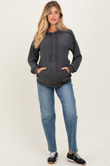 Charcoal Long Sleeve Brushed Urban Rib Maternity Hoodie Top