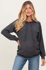 Charcoal Long Sleeve Brushed Urban Rib Maternity Hoodie Top