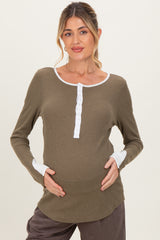 Olive Colorblock Snap Button Maternity Henley