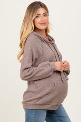 Mocha Long Sleeve Solid Maternity Hoodie Top