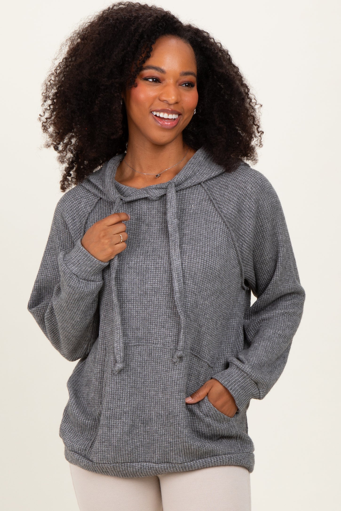 Charcoal Long Sleeve Solid Hoodie Top