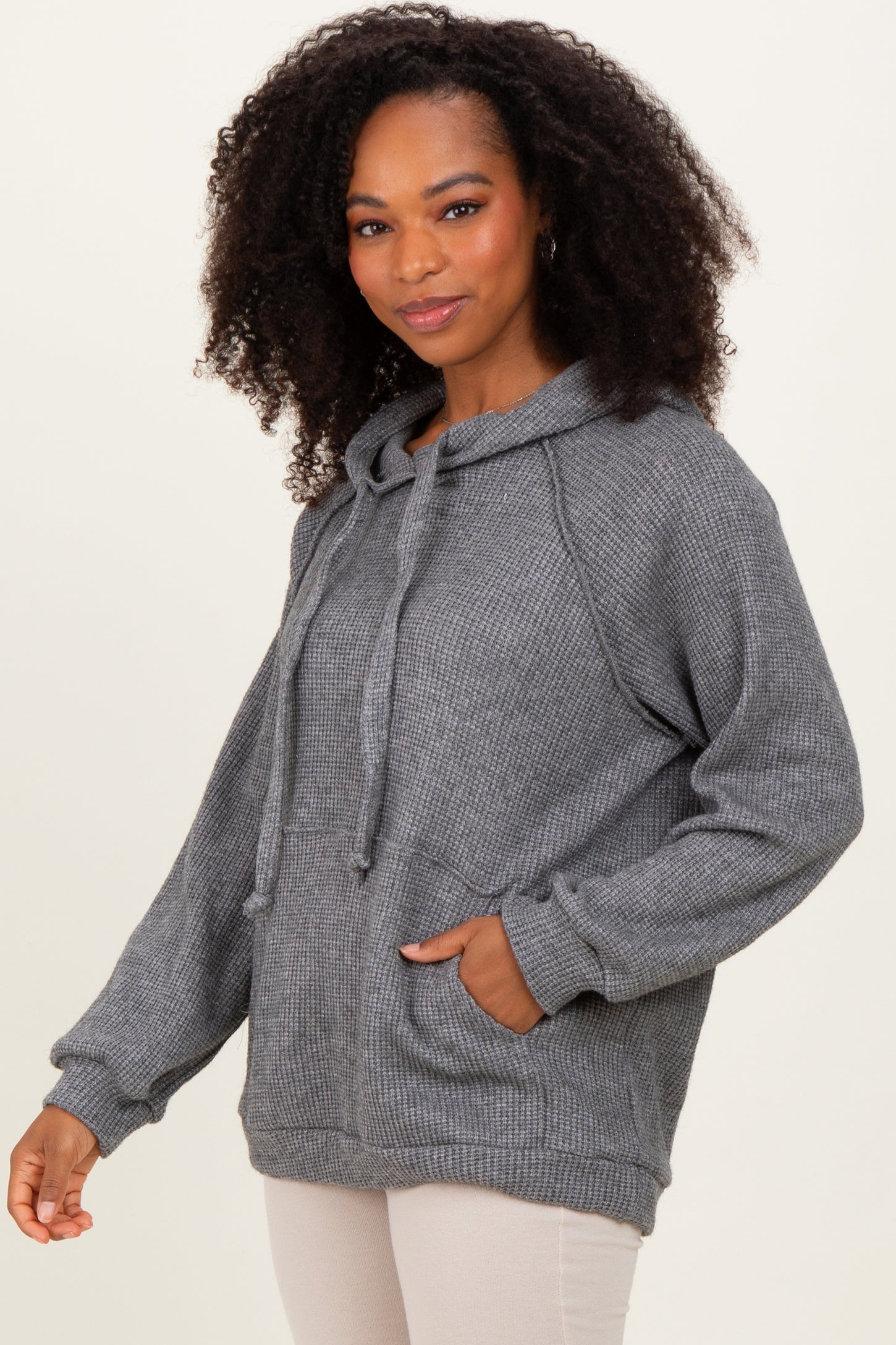 Charcoal Long Sleeve Solid Hoodie Top
