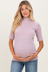 Mauve Soft Brushed Knit Mock Neck Maternity Top