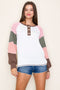 Brown Multi Textured Rib Colorblock Raglan Long Sleeve