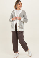 Olive Pocketed Button Front Maternity Cardigan