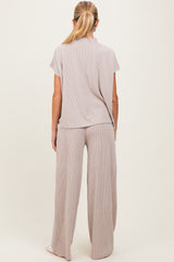 Cream Textured Rib Mock Neck Short Sleeve Pant Maternity Set