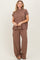 Brown Textured Rib Mock Neck Short Sleeve Pant Set