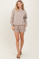 Beige Fleece Sweatshirt Shorts Set