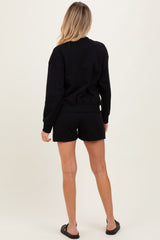 Black Fleece Sweatshirt Shorts Maternity Set