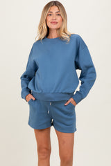 Blue Fleece Sweatshirt Shorts Maternity Set