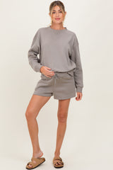 Taupe Fleece Sweatshirt Shorts Maternity Set