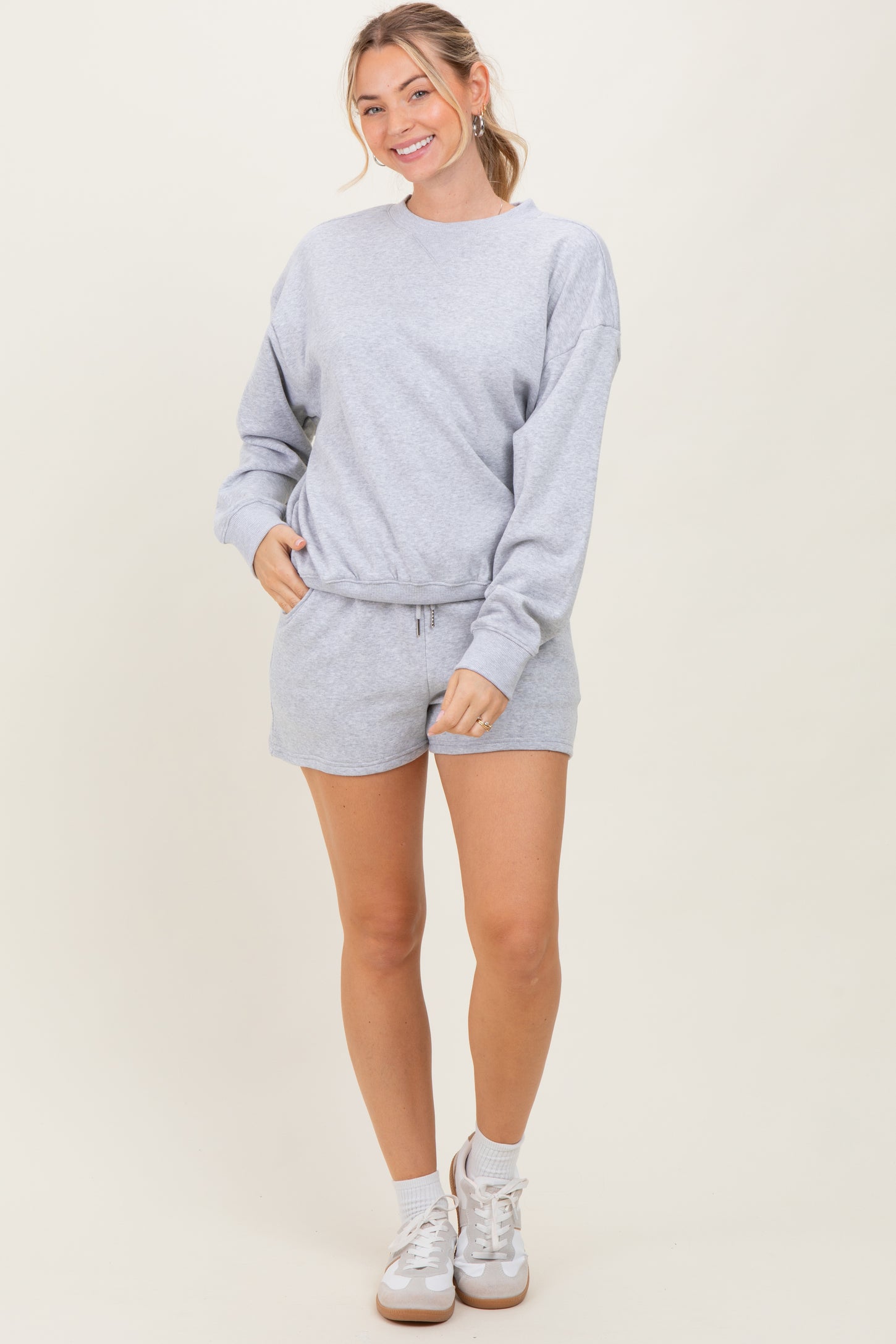 Heather Grey Fleece Sweatshirt Shorts Set