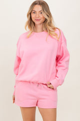 Pink Fleece Sweatshirt Shorts Set
