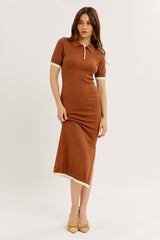Camel Sweater Side Slit Midi Dress