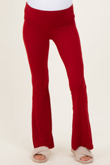 Red Fold Over Waistband Maternity Flared Pants