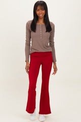 Red Fold Over Waistband Maternity Flared Pants