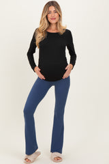 Navy Fold Over Waistband Maternity Flared Pants