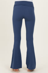 Navy Fold Over Waistband Maternity Flared Pants