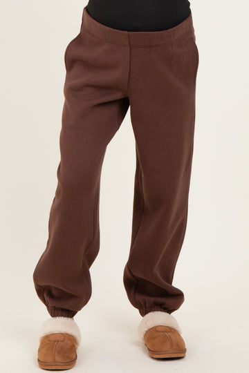 Brown Fleece Maternity Sweatpants