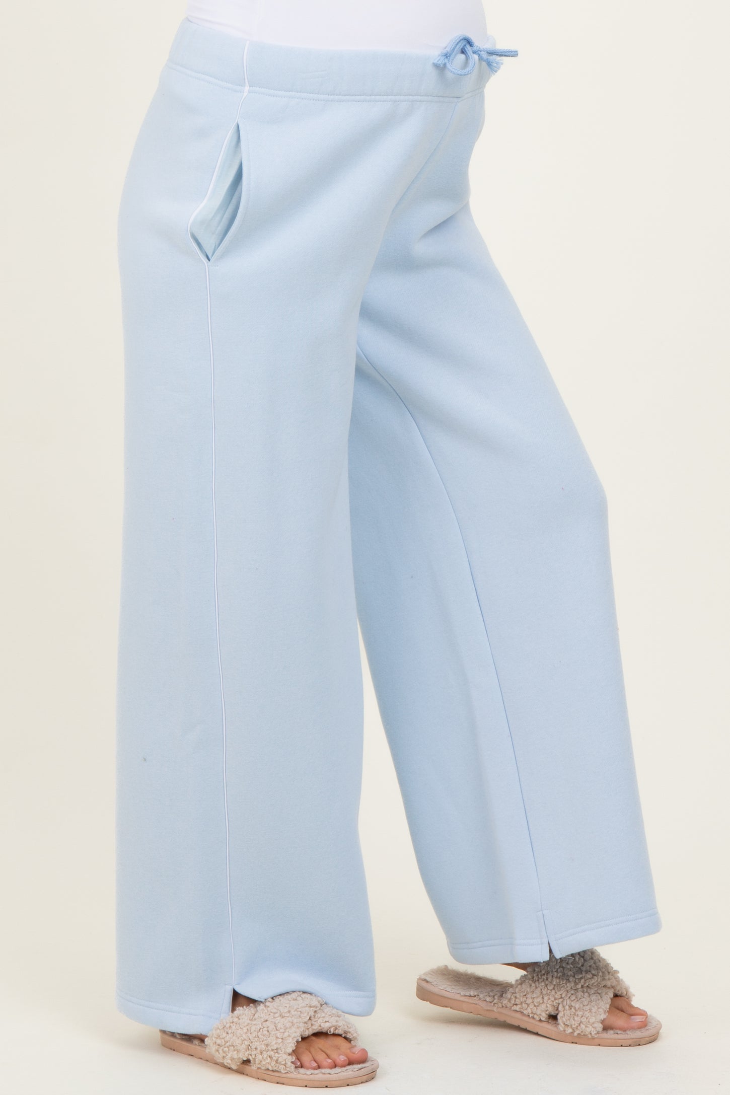Light Blue Fleece Wide Leg Maternity Sweatpants