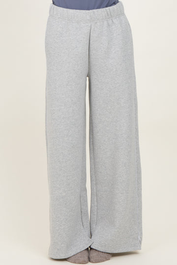 Heather Grey Fleece Wide Leg Sweatpants