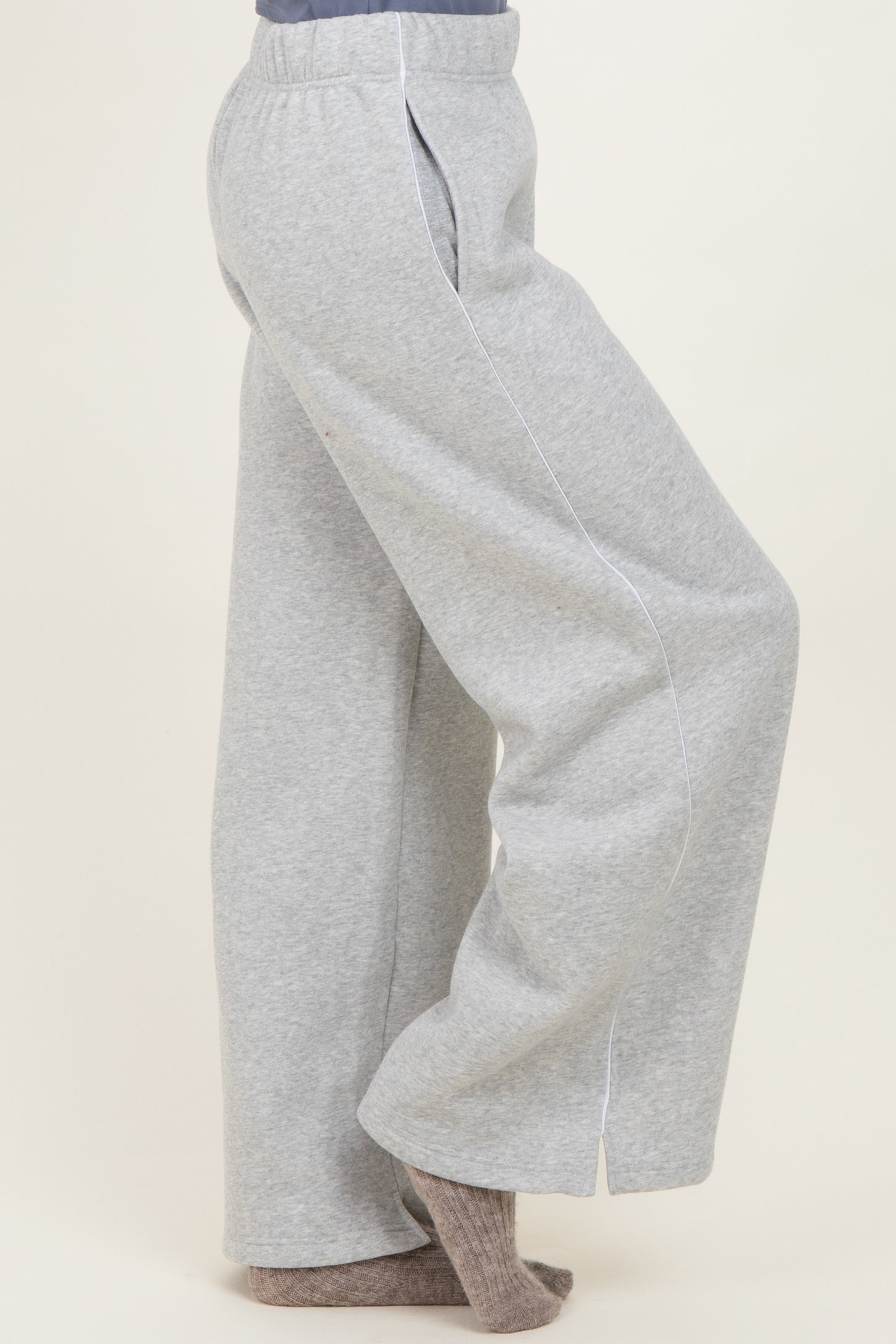 Heather Grey Fleece Wide Leg Sweatpants