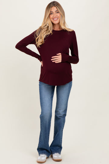 Burgundy Long Sleeve Maternity Top